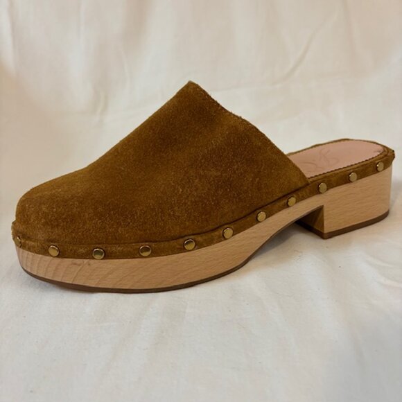 J. Crew Dakota Suede Studded Wooden Platform Clogs in Burnished Pecan Size 6.5 - Picture 2 of 11